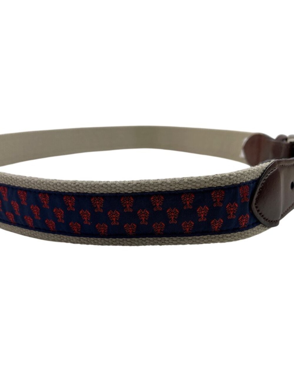 Lobster Print Canvas Belt Leather Accents & Silver Buckle Preppy Nautical Style